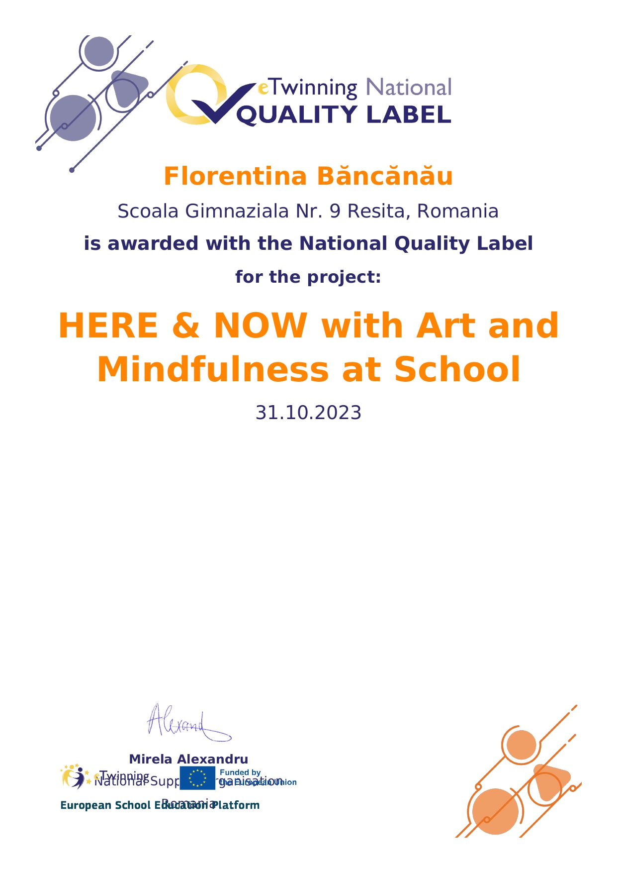 Our certificate - Romania