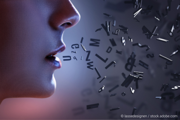 Letters coming out of person's mouth