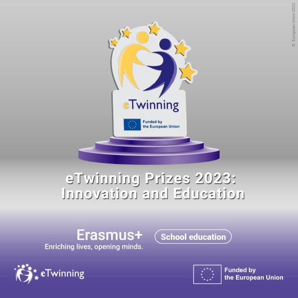 visual showing a trophy and the title eTwinning Prizes 2023: Innovation and Education