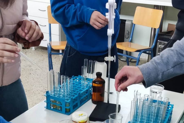 Students working with lab tools