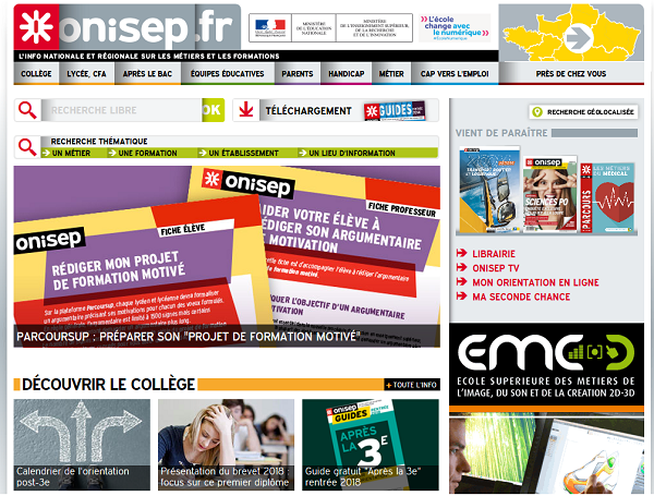 Screen shot: ONISEP website