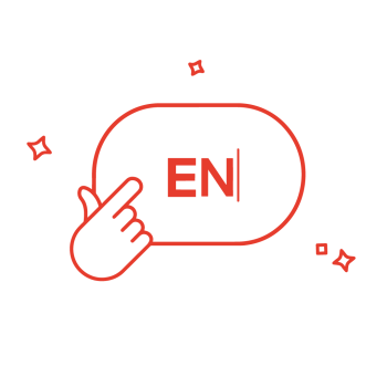 A hand clicking on EN