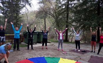 Learners in Troodos mountain experiencing yoga 