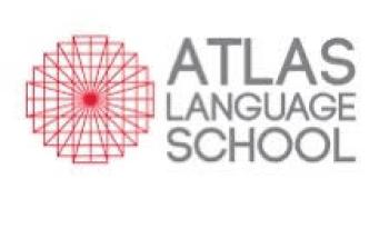 Red logo with text 'Atlas Language School'