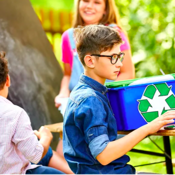 boy with recycling box