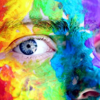 half of the face with multiple colours