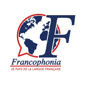 Logo francophonia / A map of the world - And a slogan; the land of the French language