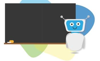 Robot illustration in front of the blackboard