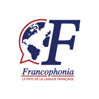 Logo francophonia / A map of the world - And a slogan; the land of the French language