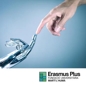 A close-up of a human hand reaching out to touch a robotic hand, highlighting the intersection of biology and technology