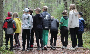 Children are having an outdoor learning day in the forest