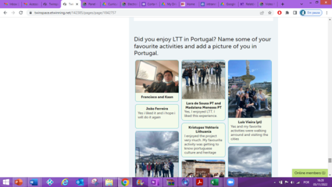eTwinning activity: •	Did you enjoy LTT in Portugal? Name some of your favourite activities and add a picture of you in Portugal.