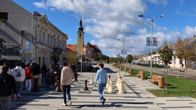 walking through the centre of the town