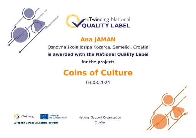 Quality Label awarded by the National Agency from Croatia