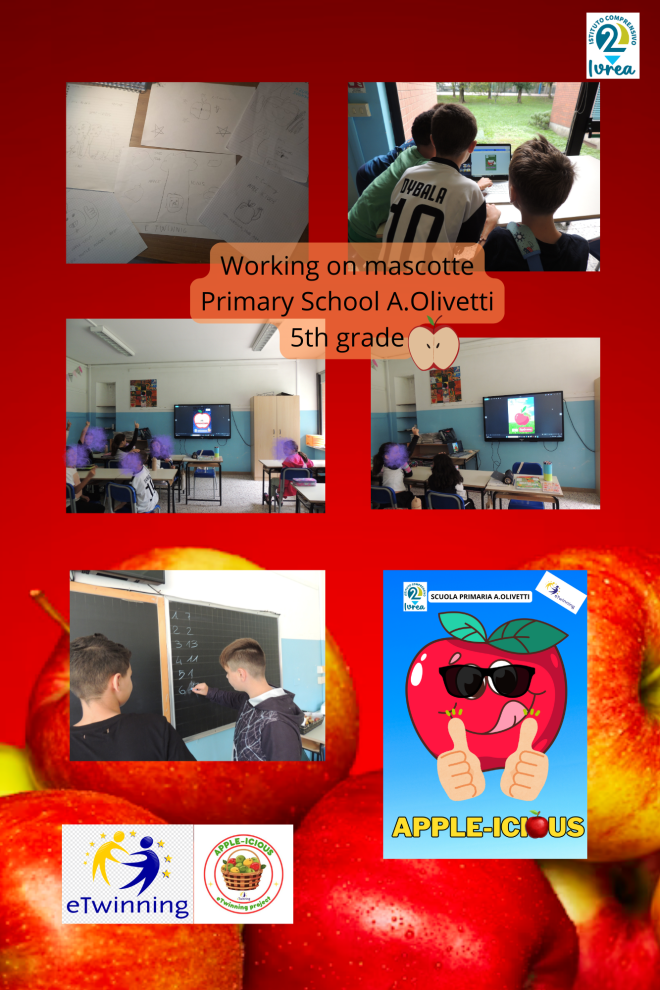 Working on apple mascotte  A.Olivetti Primary School 5th grade, Ivrea, Torino, Italy