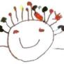 School's logo: an happy child with flowers as hair. Drawn by a young child. 