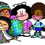 Some children from different cultures around an Earth ball
