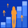 The graphic shows the outline of a person and arrows showing how the values on a graph are increasing. This is to show a person growing in confidence.