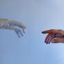 Human and robot hands reaching for each other
