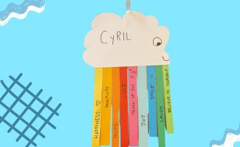 Picture of Cyril, the lonely cloud, with a rainbow filled with kind words
