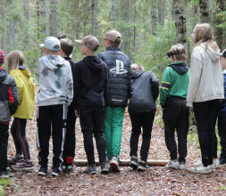Children are having an outdoor learning day in the forest