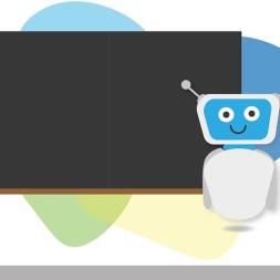 Robot illustration in front of the blackboard