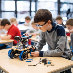 Student learning robotics. STEM