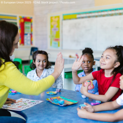 kids and teacher high five