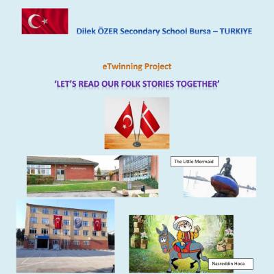In this image, you can see the partner schools and one folk tale from Denmark 'The Little Mermaid' and a very famous folk story teller from Türkiye 'Nasreddin Hoca'