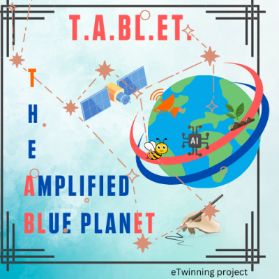 A logo with the title "The Amplified Blue Planet" with images the Earth and a satellire