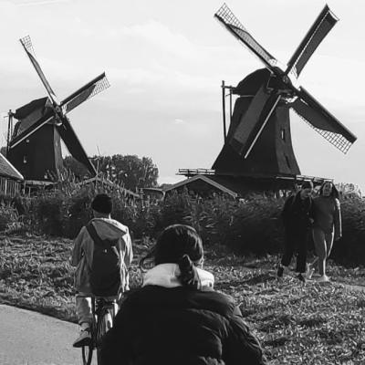 Cycling across the windmills in Zaanse Schans