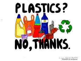The image shows the content of this project. Plastic - no thanks.