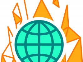 The logo of the project is a green globe with orange flames all around it