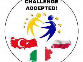 In the project logo you can see the flags of the three partners countries, In the middle there is the eTwinning logo and above ie the name Challenge Accepted.