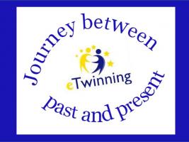 The eTwinning logo has the project title written around it: Journey between past and present.