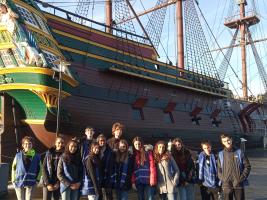 Some of our students while our stay in the Flevoland region visiting an antic vessel.