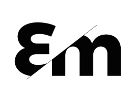 This image shows the logo of the project, in black and white. A capital e / m, initial lettres of the Era's Muse project.