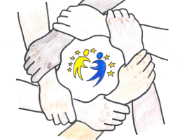 children's hands joined in a circle, with eTwinning logo