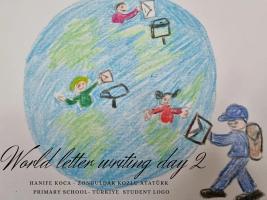 The winning logo of the 2023 World letter writing day 2 project (Hanife Koca - Zonguldak Kozlu Atatürk Primary School - Türkiye Student logo)