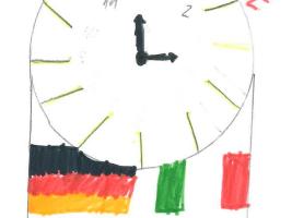 Clock with 4 flags / Reloj con 4 banderas/ Horloge avec 4 drapeaux