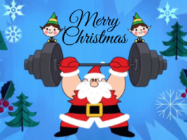 Olympic Christmas card (Santa lifting weights)