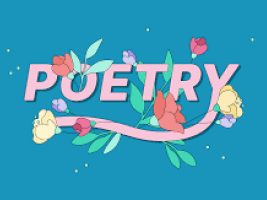 Drawing of the word poetry with flowers of all colors. 