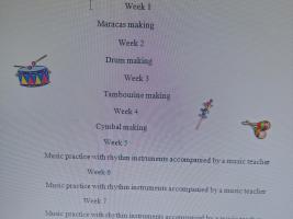                                                Project Plan:     Week 1        Maracas making            Week 2  Drum making    Week 3          Tambourine making      Week 4 