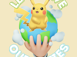 "Let's save our cities" logo with the Earth and a Pikachu in the middle.