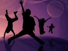This picture shows four dancing shadow children with fun.