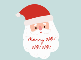 Santa Claus with inscription on his beard: Merry HO! HO! HO!
