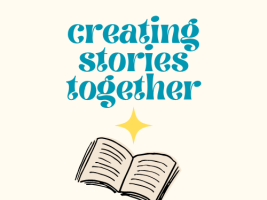 Creating stories together logo, showing a book and a star.