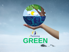 There is a picture of the world in hand, with the name of the project and the eTwinning logo underneath.