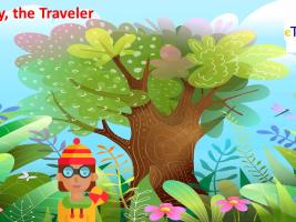 Henry the traveler is waiting for the children in the forest