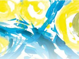 The image is an abstract painting that represents the idea of positivity and infinity of potential in the european colors yellow and blue